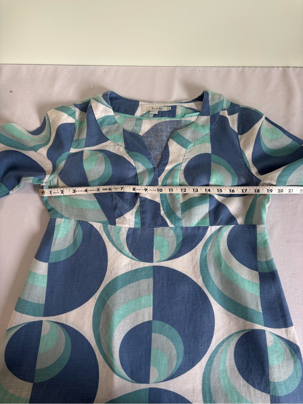 Boden Linen Blue & Aqua Geometric Dress/ Tunic - Picture 5 of 6